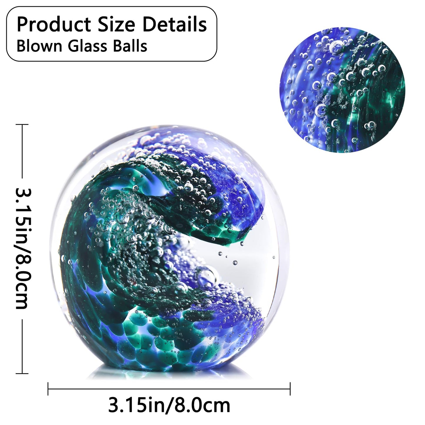 LCCCK Hand Blown Glass Ocean Waves Glass Ball Beach Office Decor, Blue Glass Paperweight Ideal Beach Decorations for Home, Suitability Seaside Villa Aquarium Ocean Lover's Gift