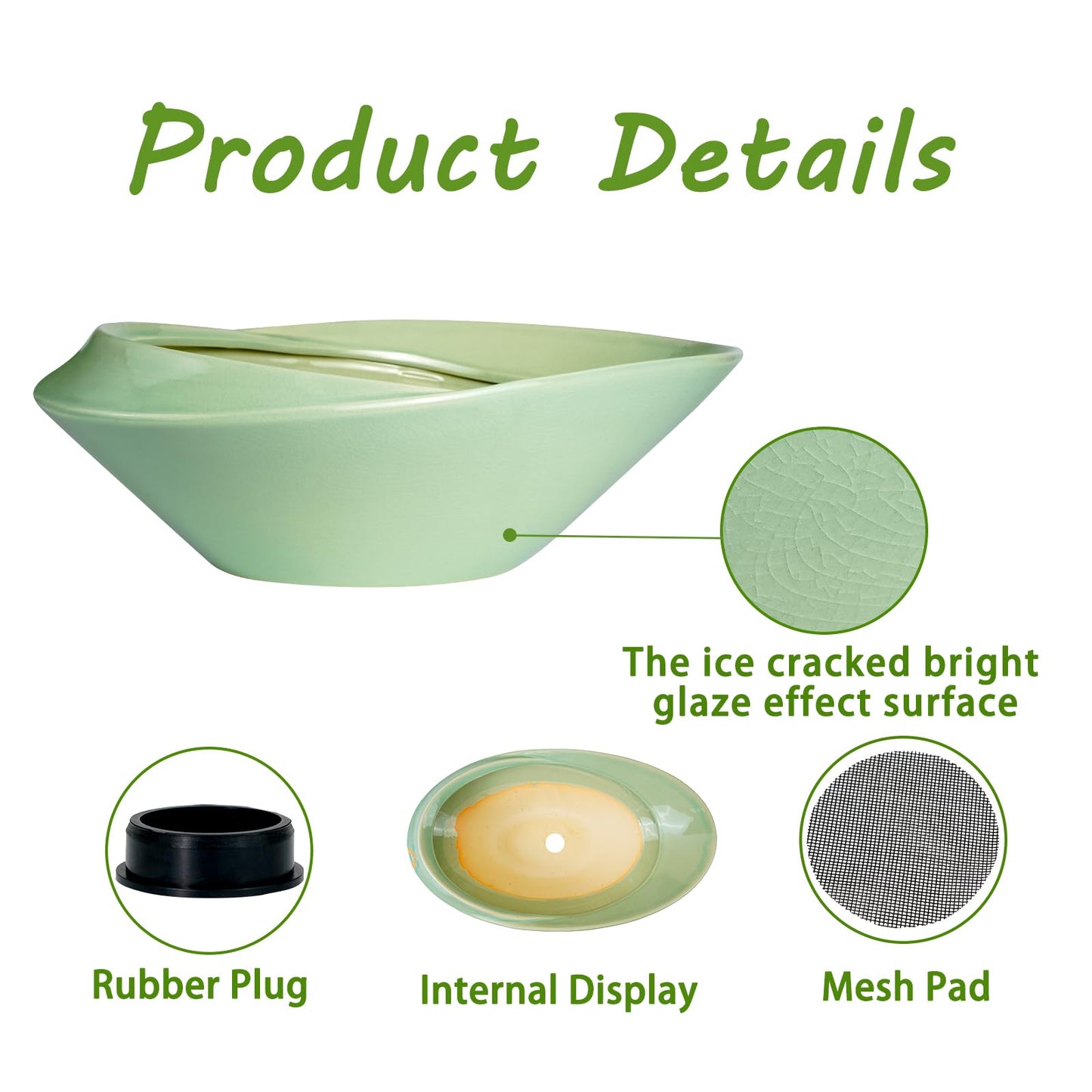 EPFamily Bonsai Pot - 12 Inch Ceramic Planter Pot with Drainage Hole Large Modern Planter Decorative Glazed Succulent Plant Pot for Indoor Outdoor Plants Green