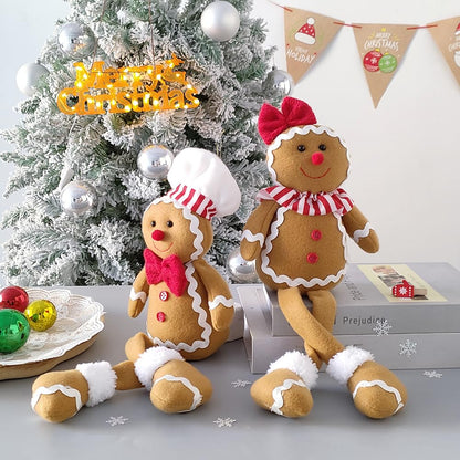 BALONAR 15Inch Large Size Christmas Plush Gingerbread Man Boy Girl Figures with Chef Hat Bowknot Christmas Ornament Home Decorations Doll Soft Door Window Table Tree Holiday Xmas Season Decor