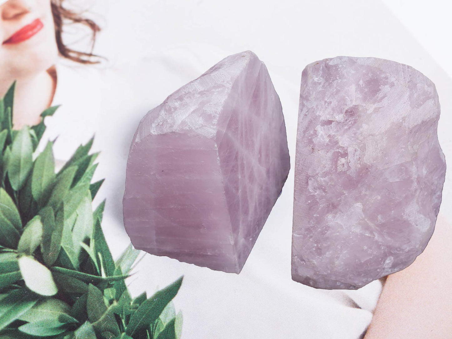 AMOYSTONE Natural Agate Bookends 2-3 lbs & Rose Quartz Book Ends 3-4 lbs for Home Office