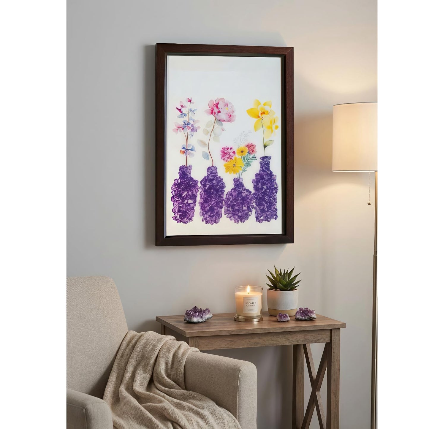Boohyjtong DIY Real Amethyst Crystal Art Kit with Frame - 3D Purple Gemstone Vase Wall Decor - Natural Healing Stone Mosaic Craft for Adults - Relaxing February Birthstone Gift for Women