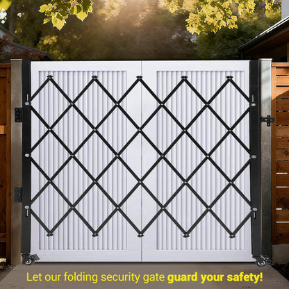 GarveeTech Double Folding Security Gate, 63" H x 122" W Lockable Scissor Gate with 360° Swivel Casters, Heavy-Duty Steel Outdoor Barricade Retractable Gates for Courtyards, Garages, Gardens, Pool