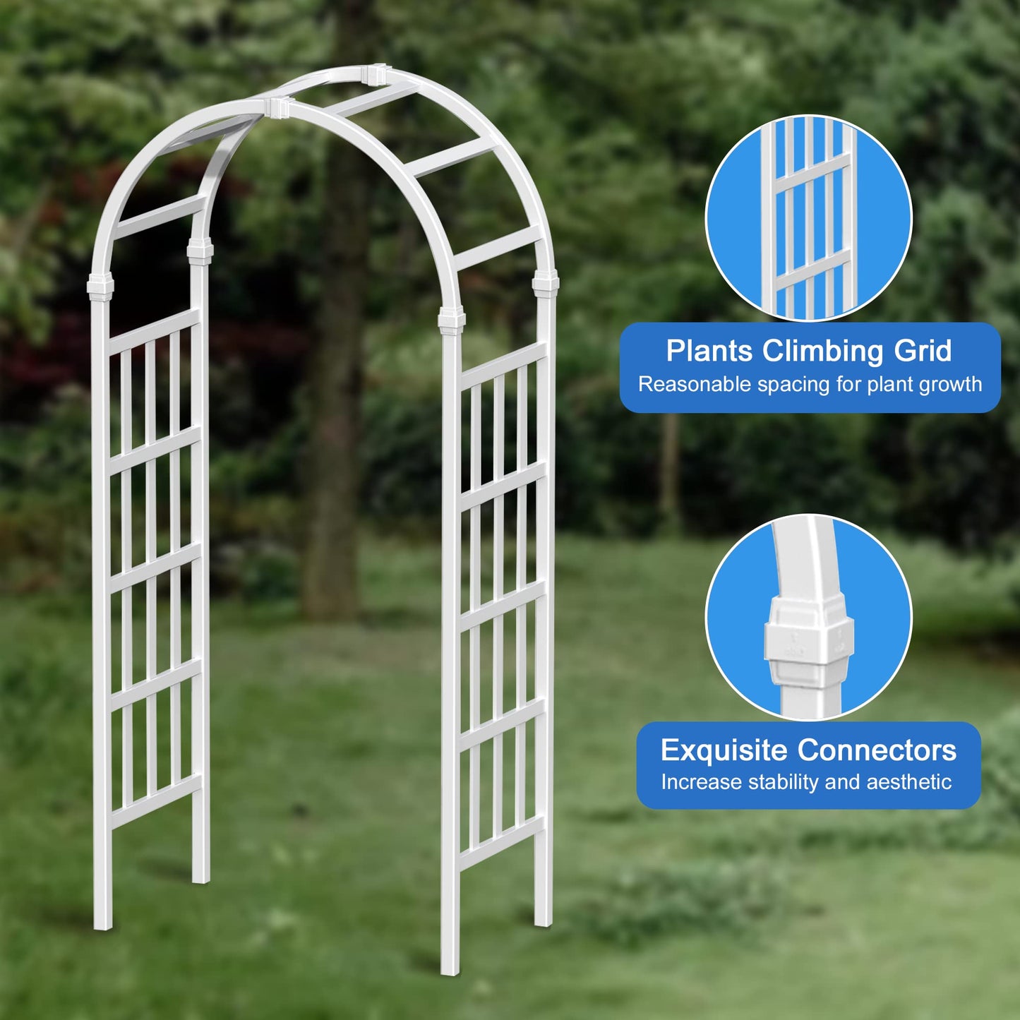 FENCETECH 41" W x 86" H Vinyl Arbor, Vinyl Arch, Garden Arch Arbor for Outdoor, Yard, Garden, Climbing Plants - White
