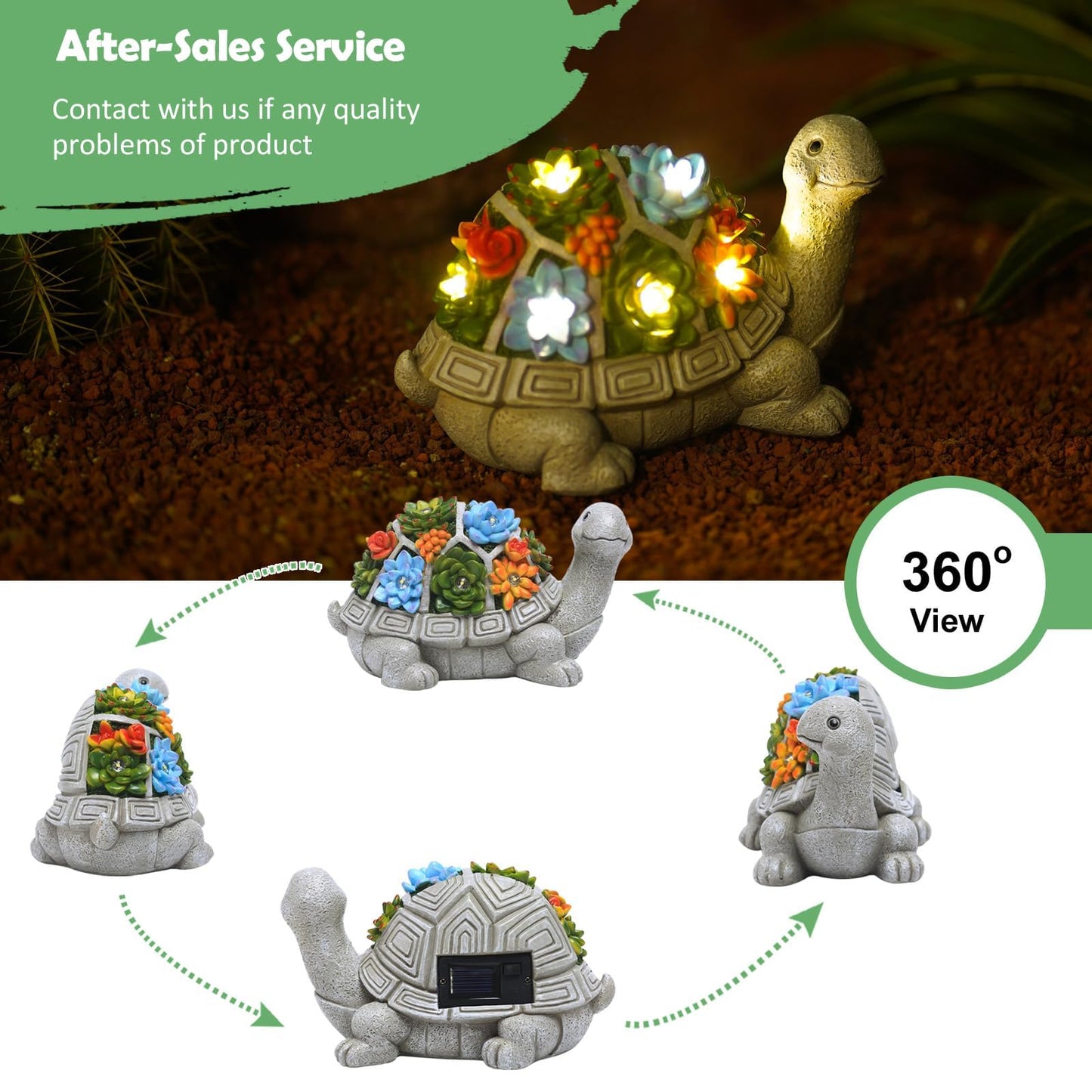 Goodeco Solar-Powered Turtle Garden Ornaments with LED Lights & Succulent Accents - Outdoor Decor for Patio, Balcony, Yard - Birthday Gifts for Women, Mum, Unique Tortoise Statue Housewarming Ideas