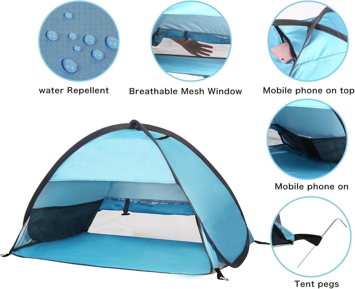 Pop Up Dog Beach Tent, Mini Head Shelters, Small Dog Beach Sun Shelters, Waterproof and Breathable Mobile Phone Stand with Tent Nails, 80cm