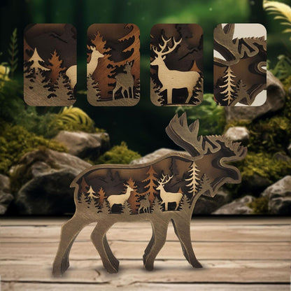 Drawelry 3D Wood Carving Animals Lamp Home Decorative, Cute Bear Family Elephant Presents Ideas Christmas Living Room Office Decor Warm LED Night Lights Gift for Friend Daughter Son Mom Dad (Moose)