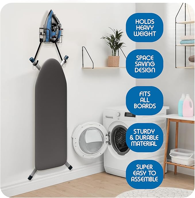 Ironing Board Holder Wall Mount & Over The Door Hanger, Laundry Room Ironing