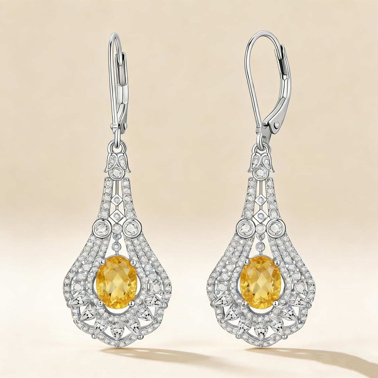 Lvoryance 1.5CT Genuine Citrine Earrings 925 Sterling Silver 6mm * 8mm Oval Cut Yellow Citrine Drop Earrings for Women