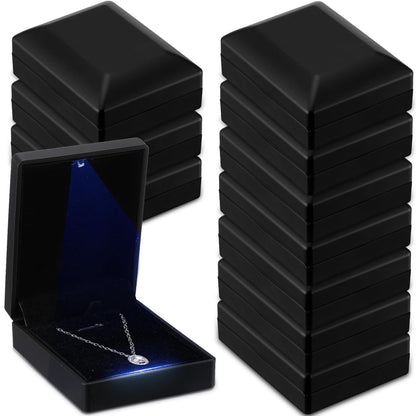 Landical 10 Pcs Pendant Necklace Box with LED Light Velvet Necklace Case for Pendant Bracelet Ring Earring, Jewelry Storage(Black)