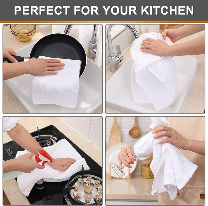 Kitinjoy 100% Cotton Waffle Weave Kitchen Hand Towels