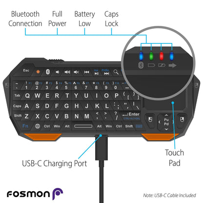 Fosmon Mini Bluetooth Keyboard (QWERTY Keypad), Wireless Portable with Touchpad, Compatible with Apple TV, Amazon Fire Stick, PS4, PS4 Pro, PS5, HTPC/IPTV, VR Glasses, Smartphones