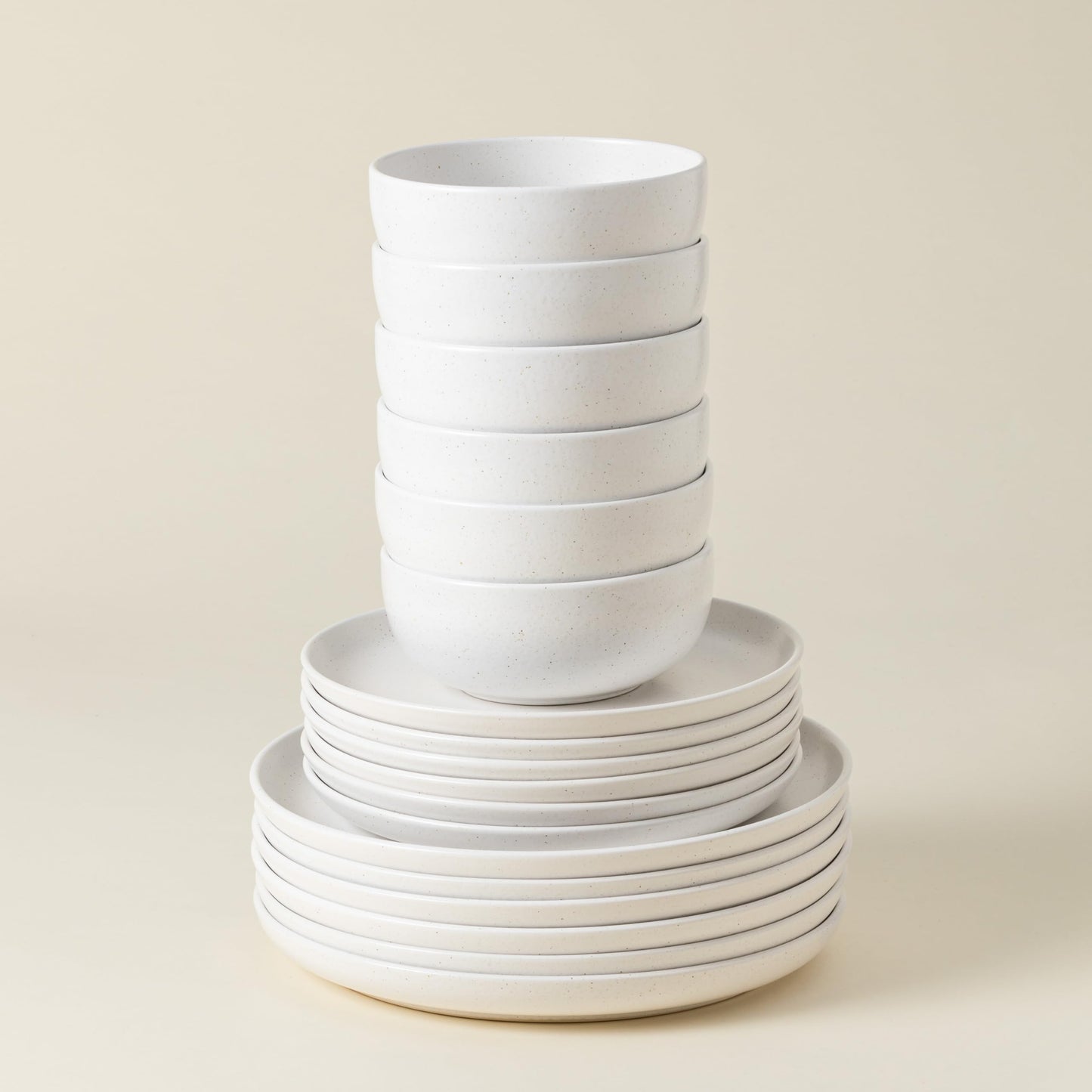 Casafina Ceramic Stoneware 18-Piece Place Setting Service for 6 with Cereal Bowls - Pacifica Collection, Salt White | Microwave & Dishwasher Safe Dinnerware Set | Restaurant Quality Tableware