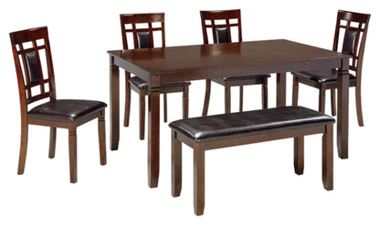 Signature Design by Ashley Bennox 6 Piece Dining Set with Upholstered Bench, Table & 4 Upholstered Chairs, Seats 6, Wood, Brown