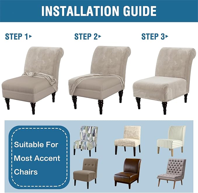 H.VERSAILTEX Armless Accent Chair Covers Thick Velvet Armless Chair Slipcovers