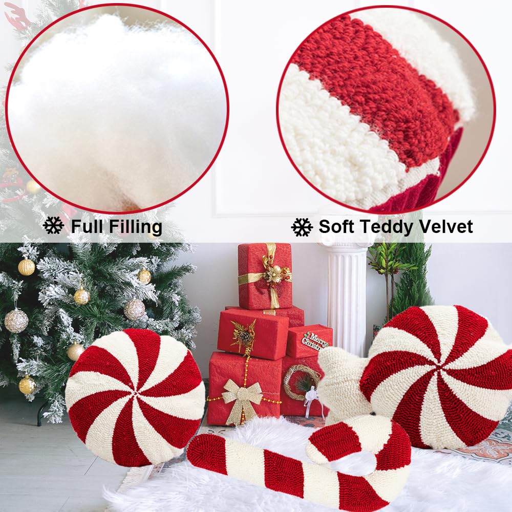 XIAIJIA Christmas Pillows Candy Throw Pillow White Pillow Christmas Room Decorations Soft Winter Pillow Cute Plush Pillow Cushions for Couch Sofa Bed,22x13 Inch