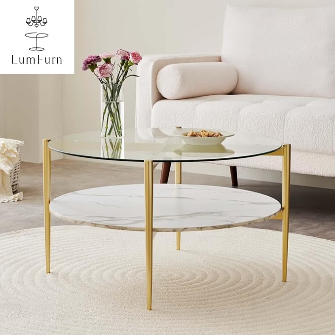 LumFurn Round Coffee Table for Living Room, Mid-Century Modern Design, D30 x H17