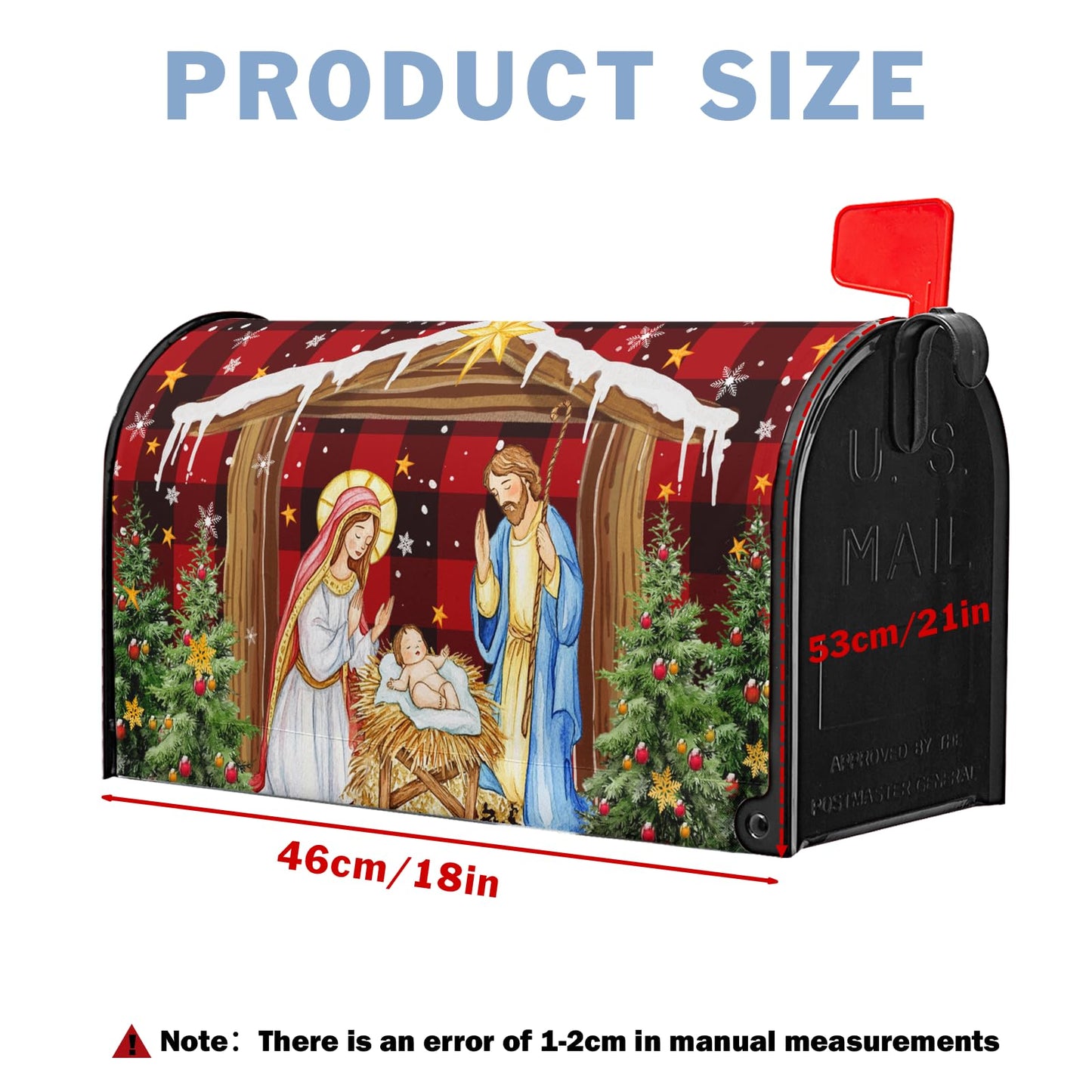 Christmas Nativity Christian Mailbox Covers Magnetic Xmas Jesus Mailbox Cover Standard Size 21 x 18 Inch Merry Christmas Red Holiday Mail Box Wraps for Farmhouse Garden Yard Decor