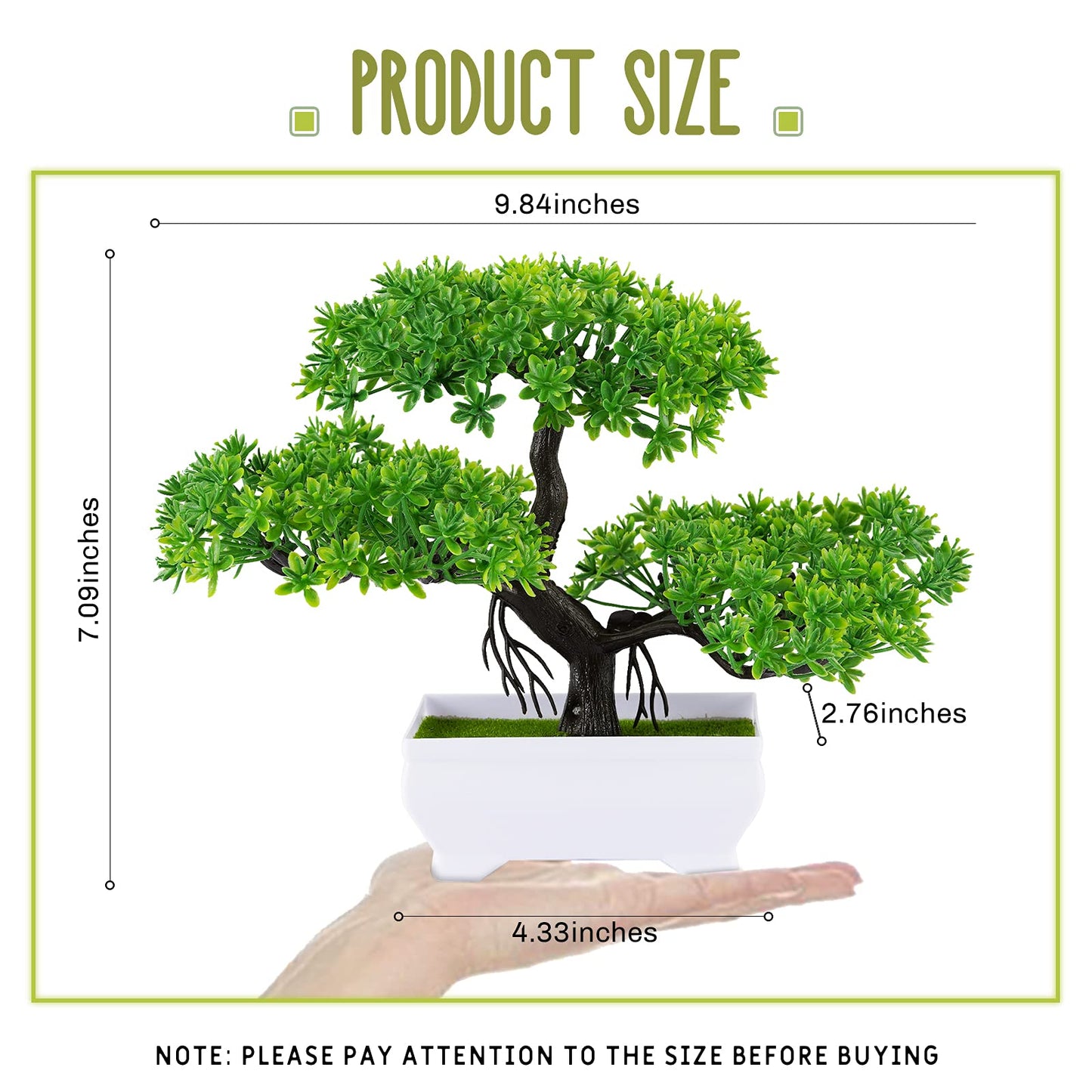 Frjjthchy Mini Artificial Bonsai Tree Plants with Plastic Cement Pots for Home Office Décor (Green)