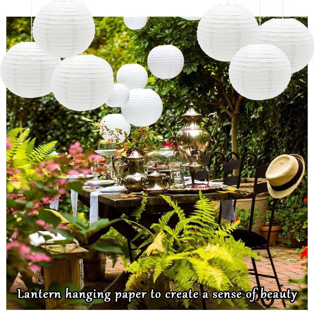 Ruidee 6Pcs Paper Lanterns Decorative Round Hanging Paper Lanterns for Birthday, Wedding, Christmas Xmas, Bridal, Home Decor, Party Decoration（12in/White）