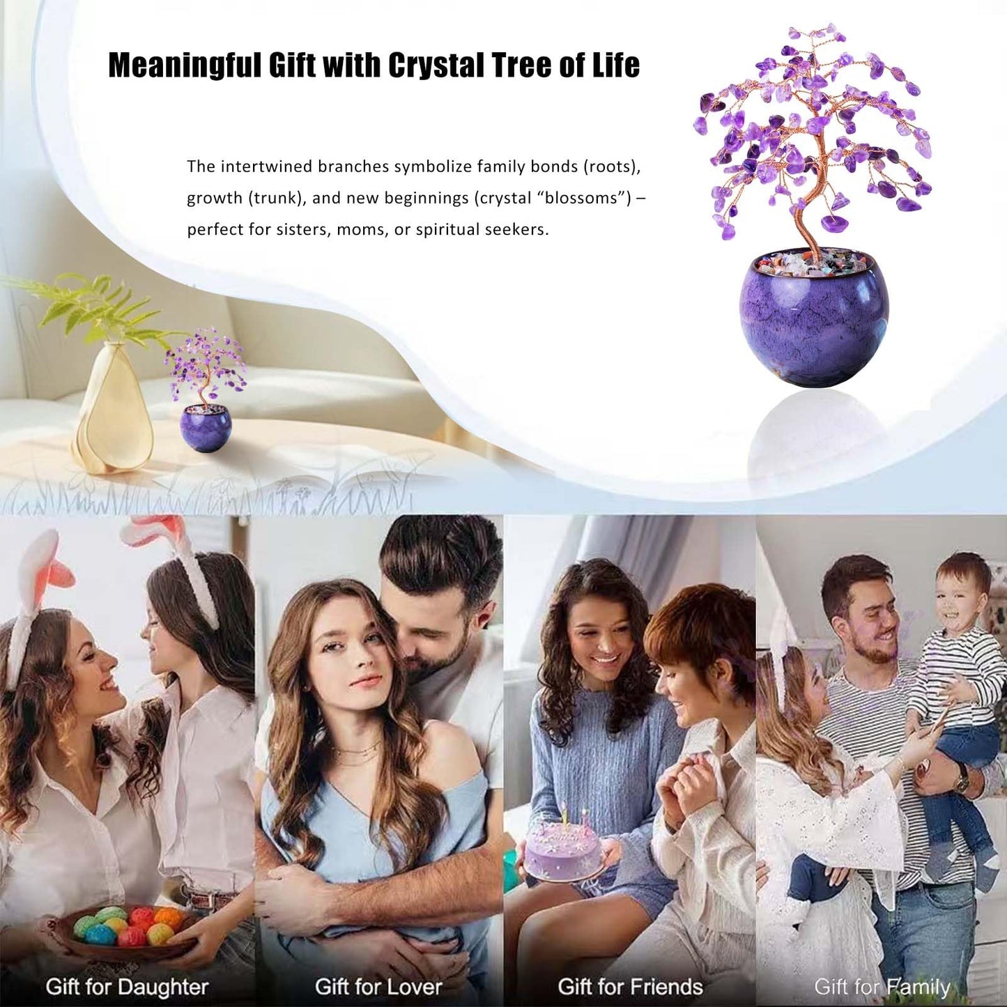Runyangshi Amethyst Crystal Tree of Life - 8" Large Natural Chakra Healing Crystal Tree, Bringing Money, Good Luck, Positive Energy for Home Decor, Feng Shui Gifts, Office Desk Ornament