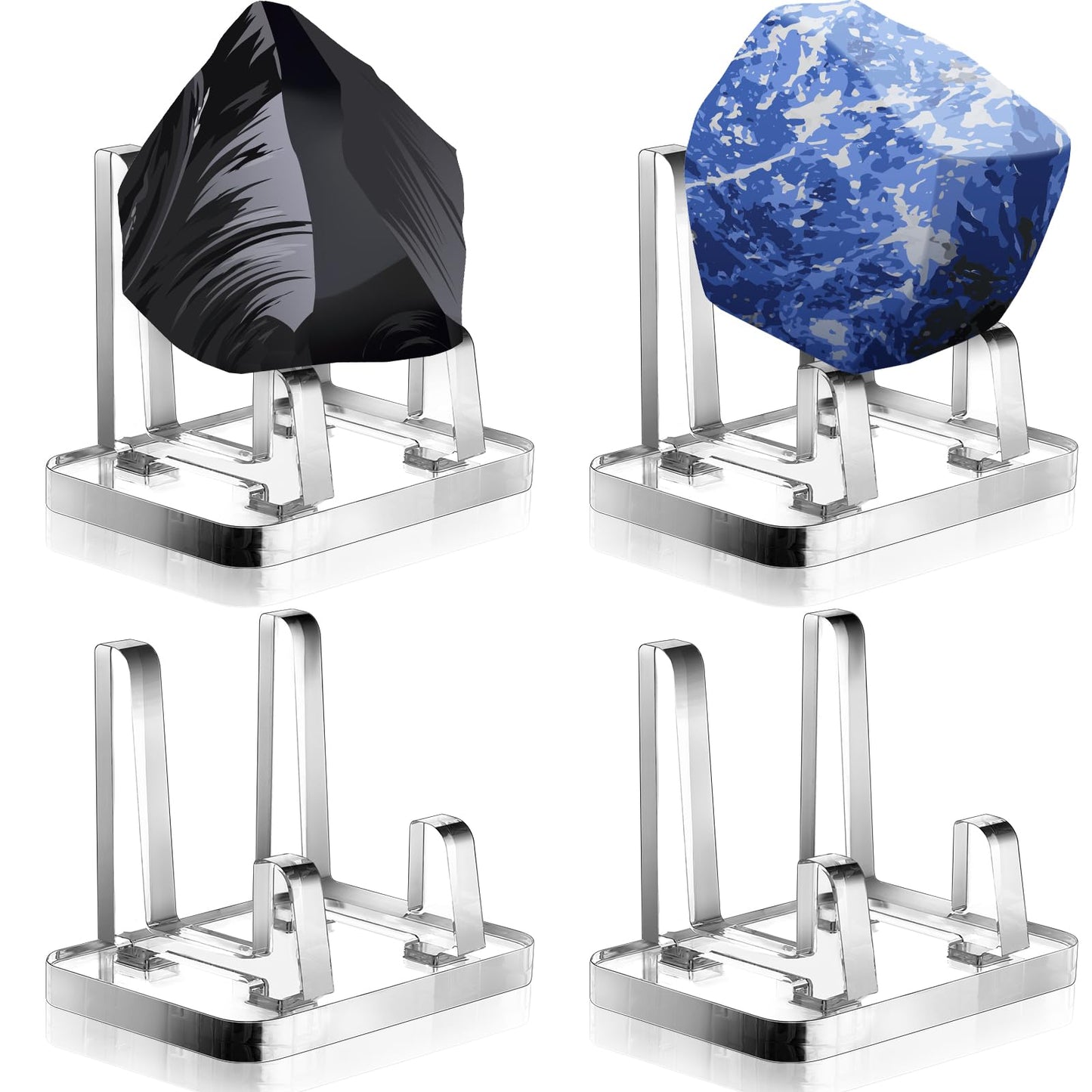 Yalikop 4 Pcs Rock Display Stand Clear Acrylic Mineral Geode Display Stand Square Picture Holder for Fossil Coral Geodes Rock Mineral Agate Small Collectibles (3.74 x 2.76 x 3.39 Inch)