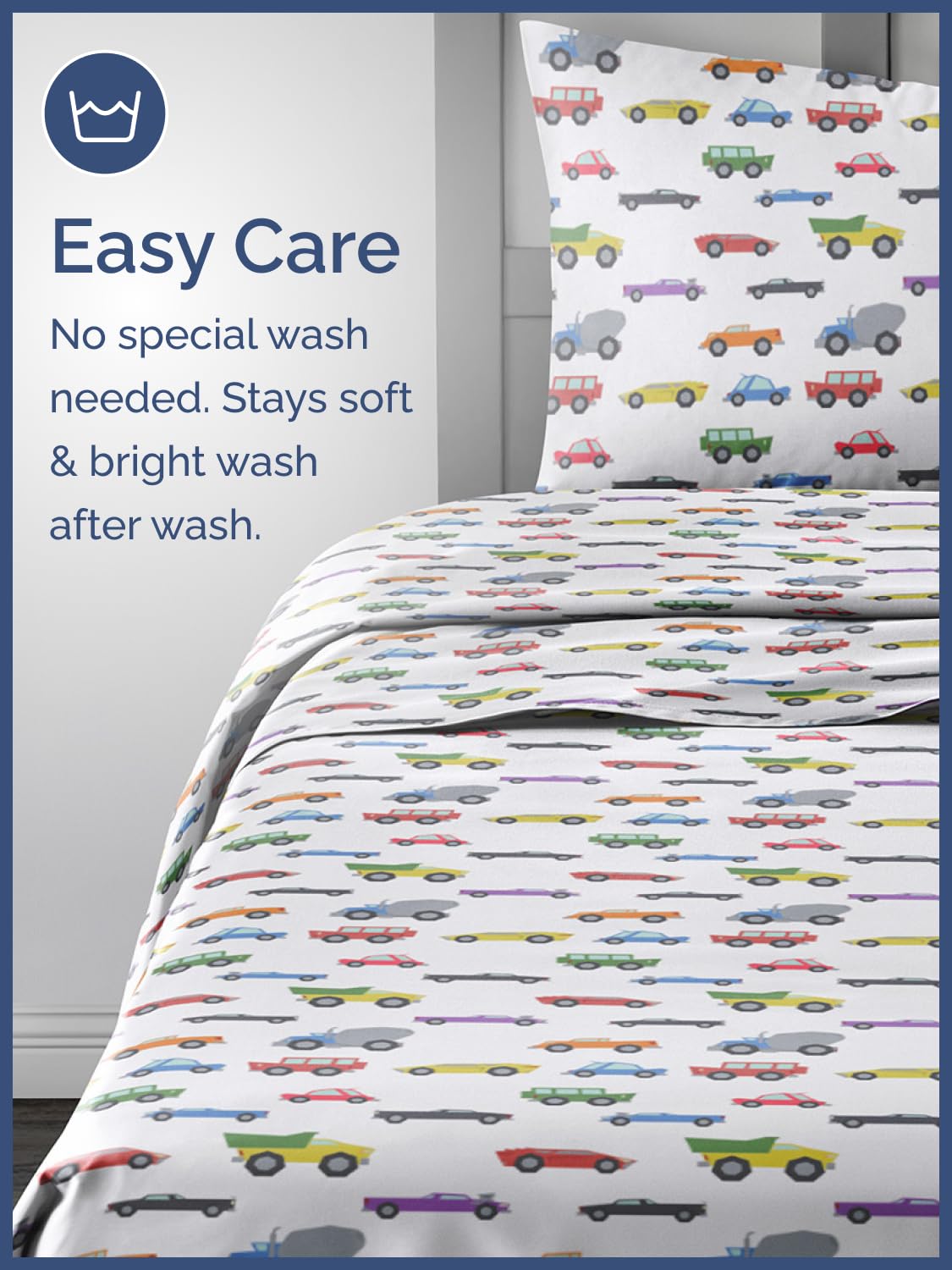 Kids Full Size Bed Sheet Set - 4 Piece Kids Loft Bed Sheets - Cars Cartoon Truck Themed Bedding - Soft, Cute - Breathable & Machine Washable - Cute Transport Bed Set for Boys, Girls, Teens & Toddlers