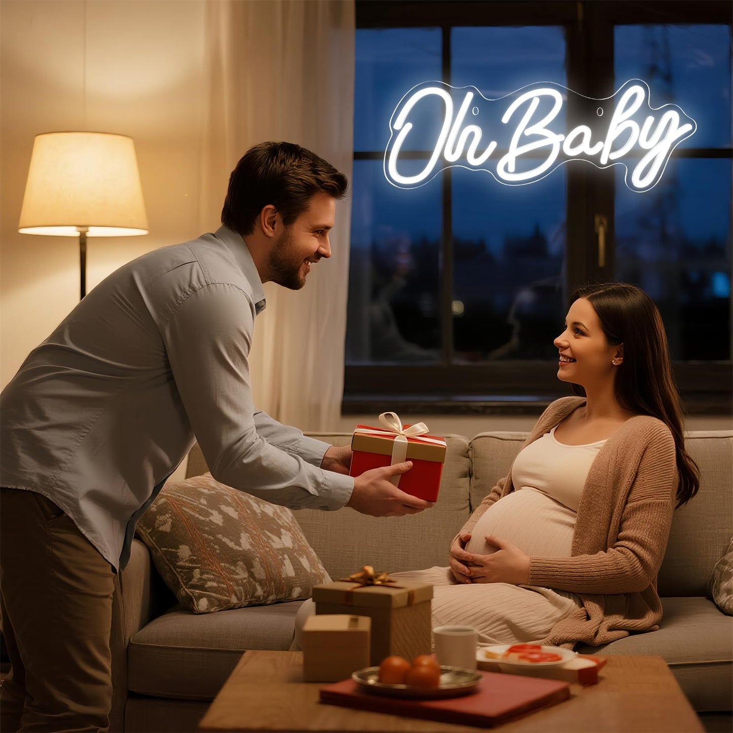 Oh Baby Neon Sign for Backdrop Wall Decor, Dimmable LED Neon Light for Baby Shower, Gender Reveal, Birthday Party Decorations, White