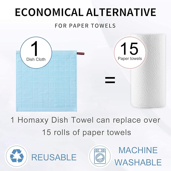 Homaxy 100% Cotton Terry Kitchen Dish Cloths, Ultra Soft and Absorbent Dish