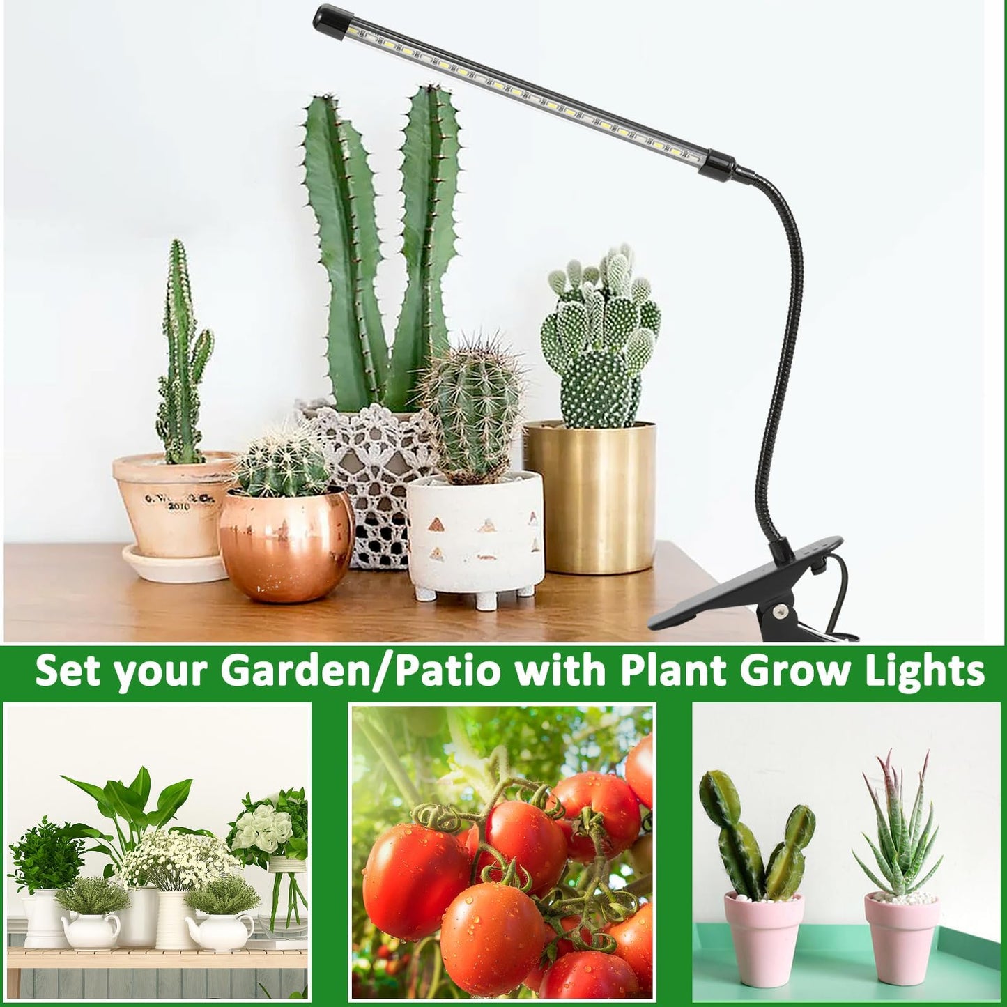 Sunny Power Clip On Grow Lights for Indoor Plants Full Spectrum, Adjustable 6000K LED Plant Lights for Indoor Growing with Auto Timer & 3 Lighting Modes for Succulents, Seed Starting