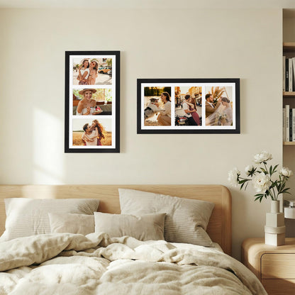 decorUhome 8x16 Picture Frames Collage Wall Decor, Display 3Pcs 5x7 Photos with Mat or 1Pcs 8x16 Unmatted, 3 5x7 Collage Picture Frames for Wall Mounting, Black