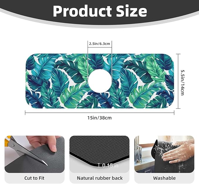 Green Tropical Palm Leaf Summer Kitchen Sink Splash Guard Faucet Mat 1 Pcs