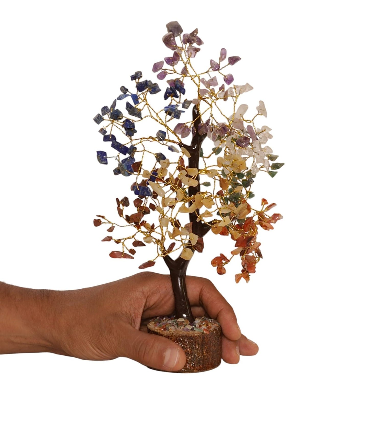 Pristine Gemstones 7 Chakra Tree of Life Crystal Feng Shui: Home and Office Decor. (7 Chaka, Equilibrium, Resin Trunk, Wood Base, 250 Chips). February, April, and July Birthstones.