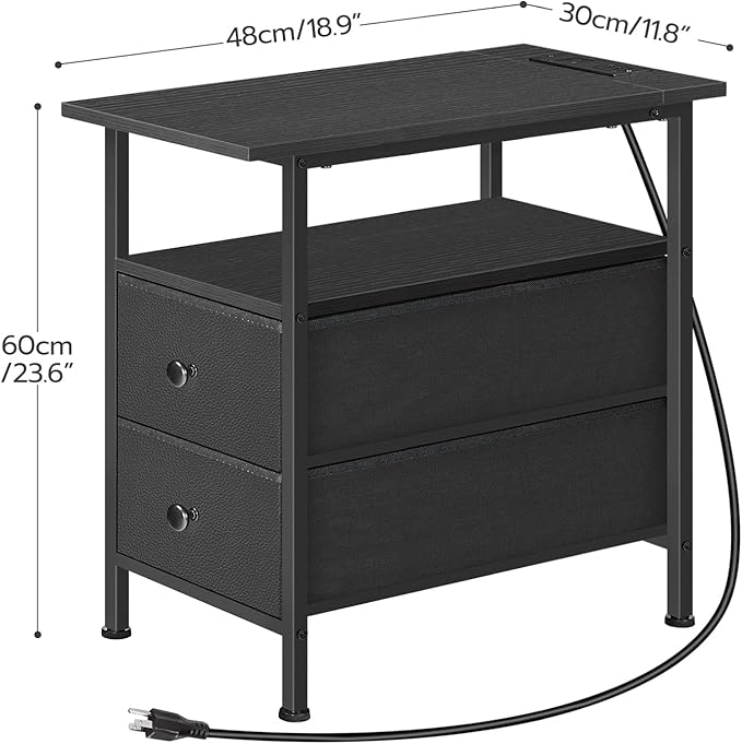HOOBRO End Table with Charging Station, Narrow Side Table, Nightstand with 2