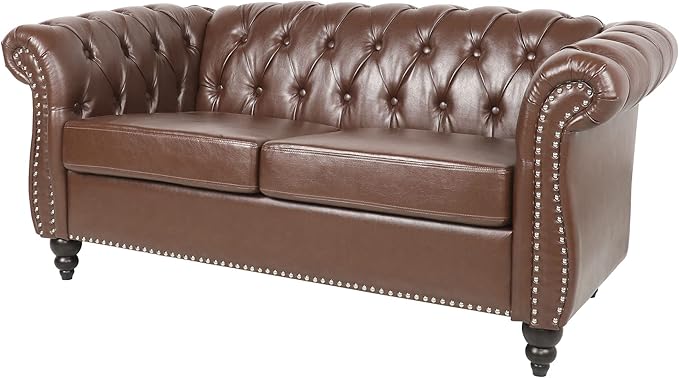 LEVNARY Leather Sofa, Chesterfield Tufted Upholstered 2 Seater Couch, Modern