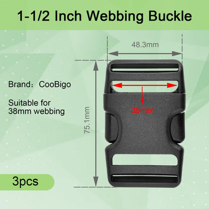 CooBigo 3pcs 1-1/2 Inch Plastic Buckle for Strap Replacment, Heavy Duty Belt Buckles Backpack Clips Luggage Webbing Straps Side Release Buckle Clasp
