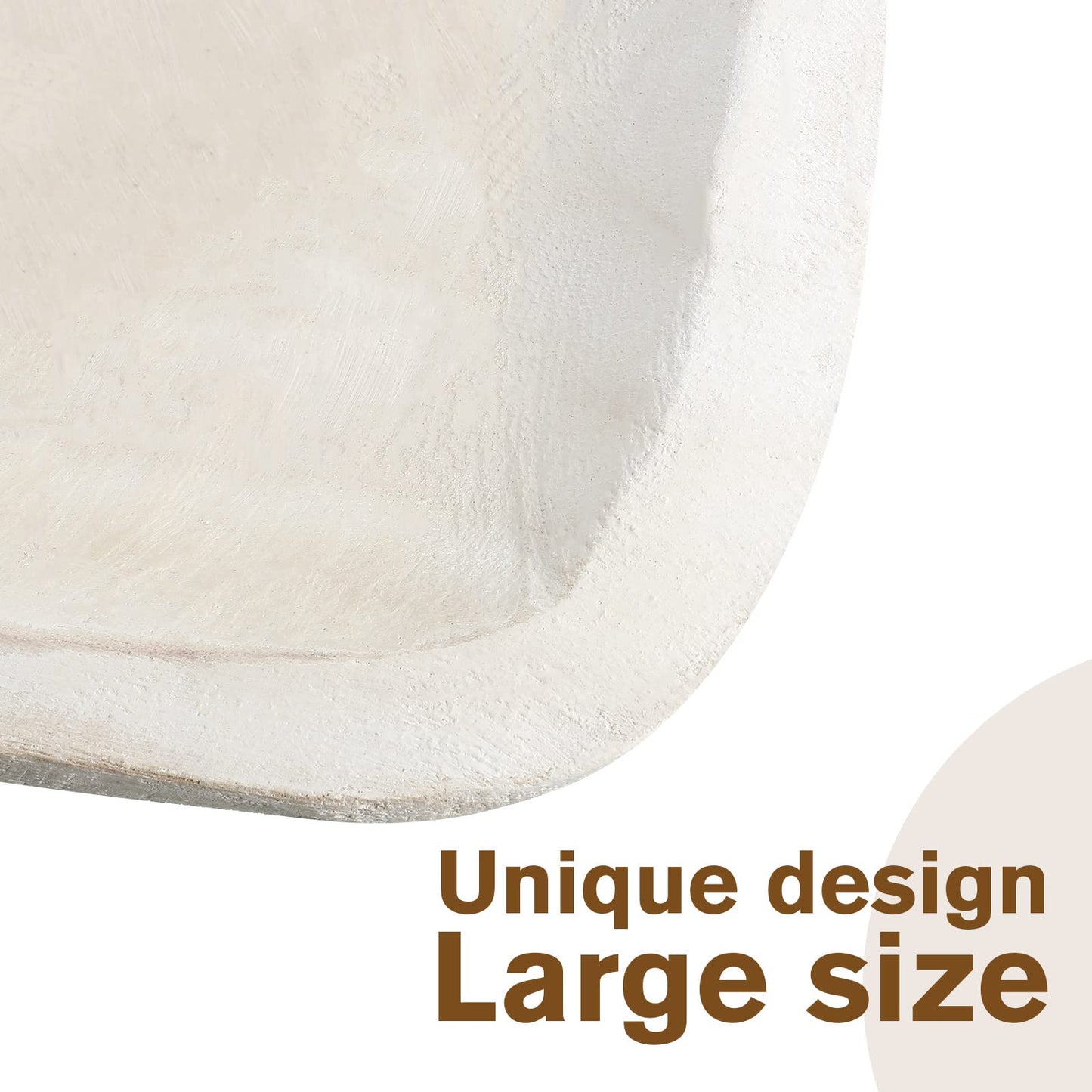 Xaatren Large Wooden Dough Bowl Decorative Wooden Bowl Rustic Long Dough Bowls Decor for Farmhouse Home Dining Table Centerpiece Living Room Kitchen Decorations(10 x 6 Inch,White)