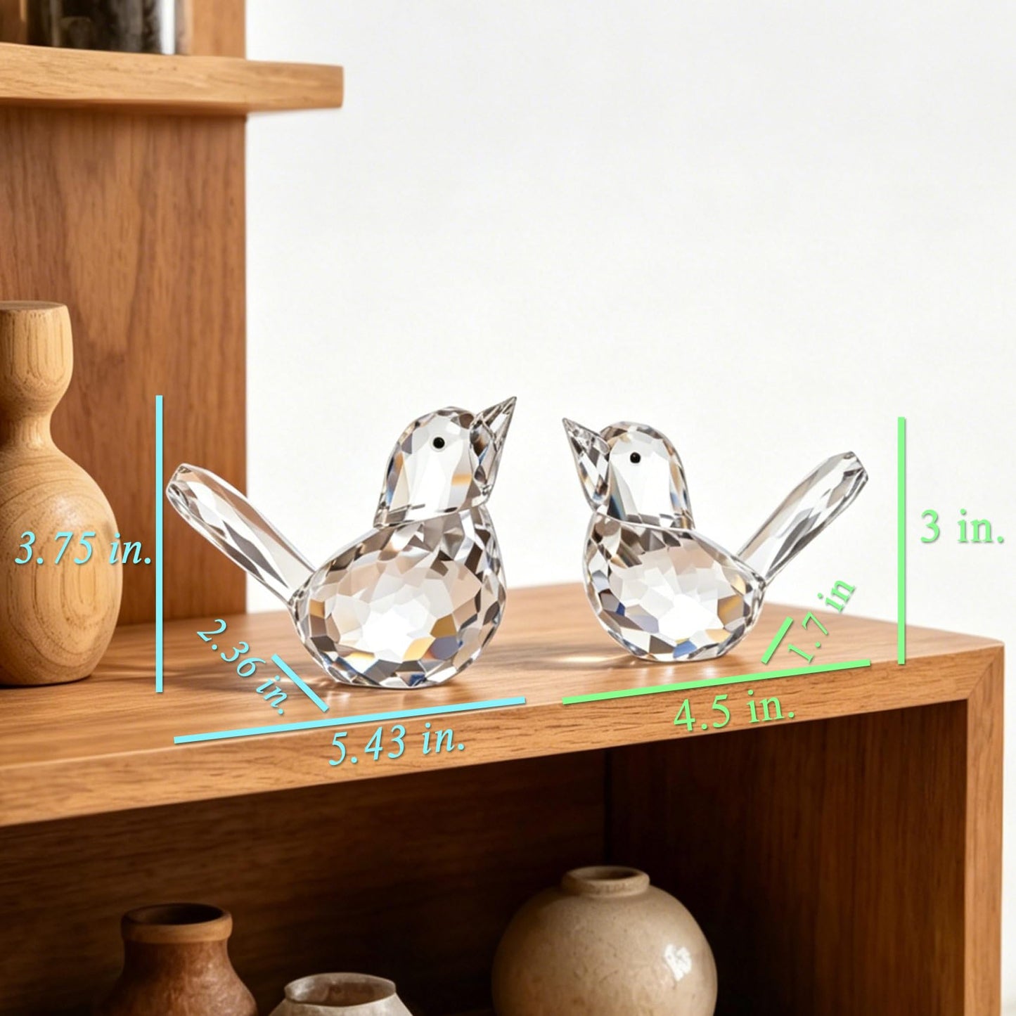 YWHL 2Pcs Clear Crystal Bird Figurines, Handmade Glass Birds Gifts for Women Men, Art Animals Decorative Ornament Collectible Figurine (Clear)