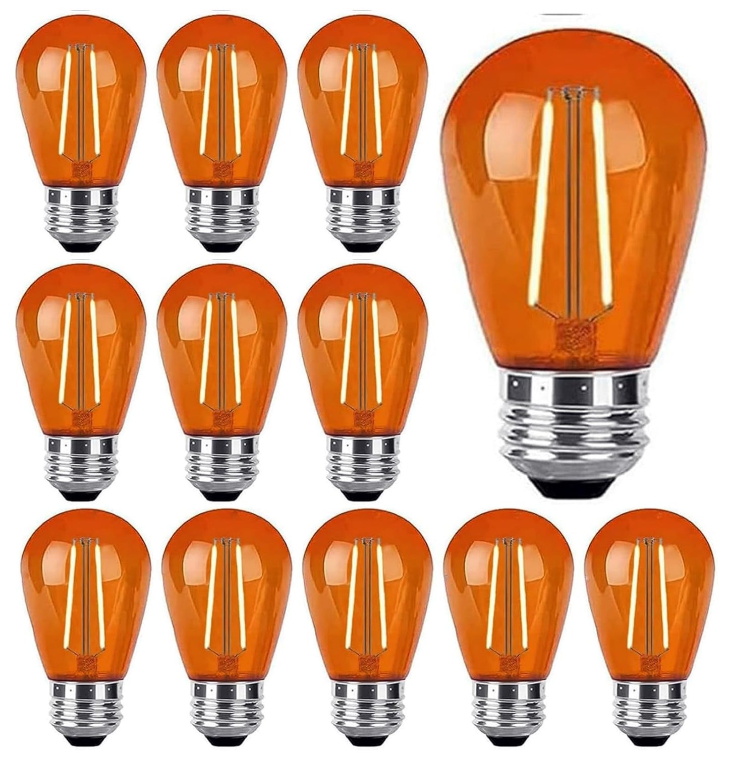Sxminer 2W S14 LED Bulbs Orange Halloween LED Replacement Bulb Plastic Shatterproof Outdoor LED String Lights E26 Base Edison Bulb Decorative Bulb for Home Patio Christmas Wedding Party Decor,15 Pack