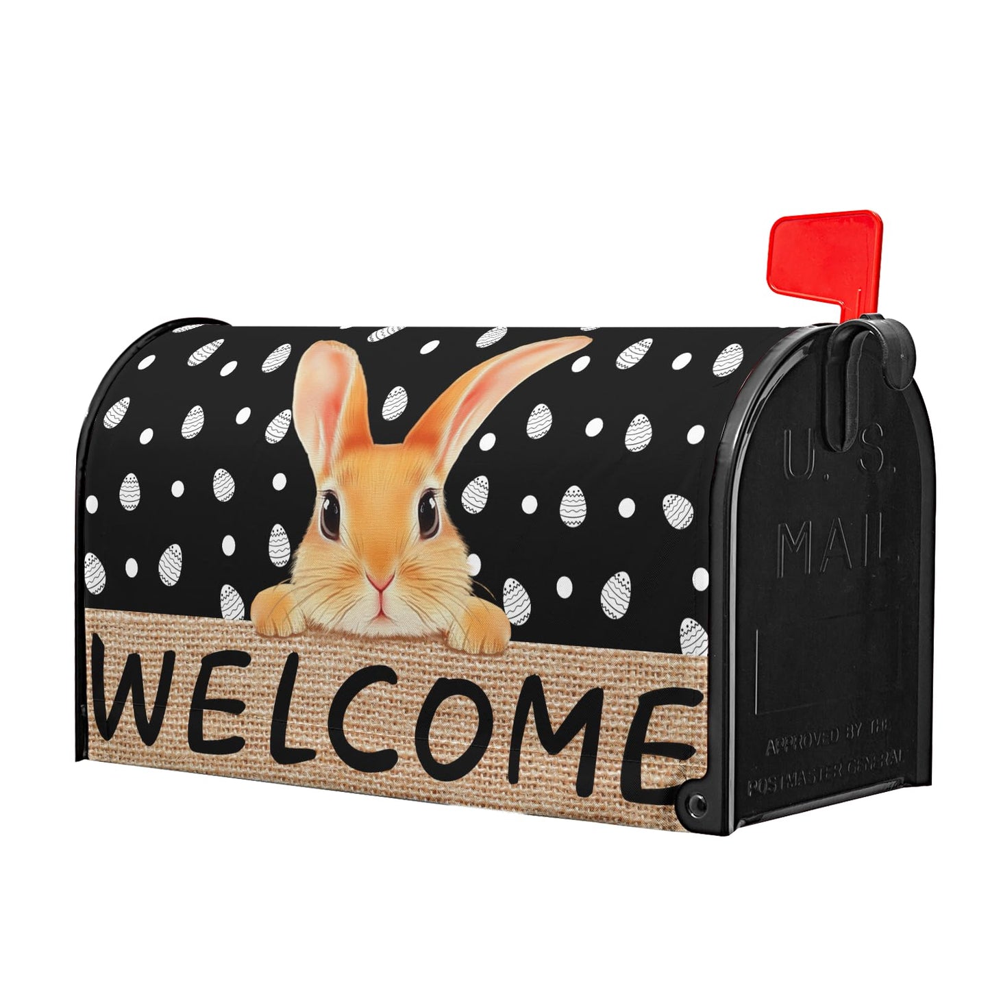 Anyako Easter Bunny Welcome Mailbox Covers Magnetic Standard Size 18" X 21",Easter White Eggs Black Mailbox Wraps Post Letter Box Spring Easter Cover for Holiday Garden Yard Decor