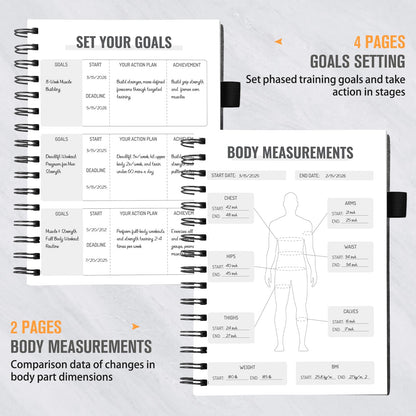 Workout Journal for Men & Women, Workout Planner with Monthly Calendar, ( 8.3" x 6") Grayish-black Texture Hardcover Workout Log Book Track Training, Diet, Progress, Achieve Wellness Goals, Perfect for Fitness Enthusiast