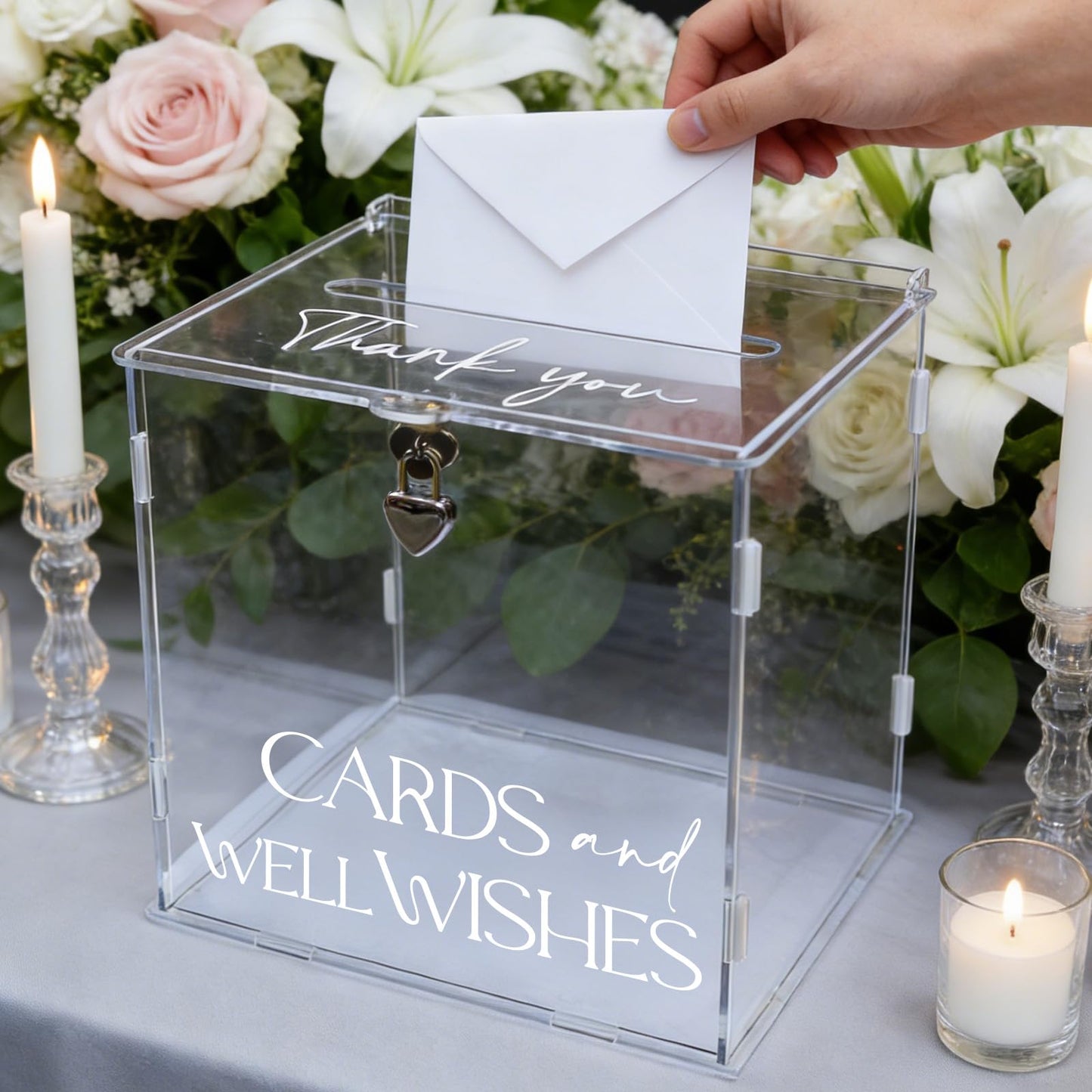 SOFARKKT Clear Acrylic Card Box with Lock & Slot, Transparent Elegant Wedding Card Boxes for Reception, DIY Money Envelop Gift Cards Box for Party Graduation Wedding Birthday Bridal Shower Table Decor