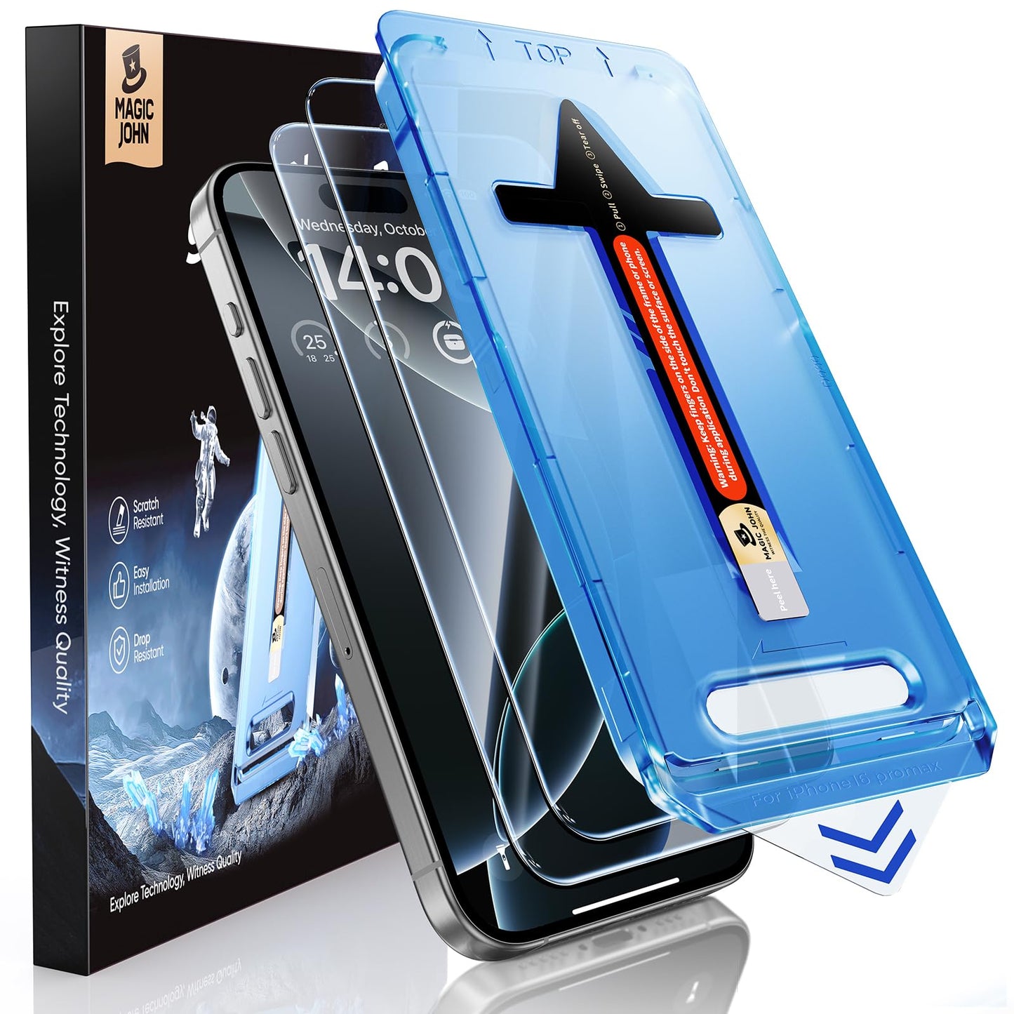 MAGIC JOHN 2 Pack for iPhone 16 6.1 inch Tempered Glass Screen Protector (Not Pro), Auto Dust-Elimination, Bubble Free, Easy Installation, HD Clear