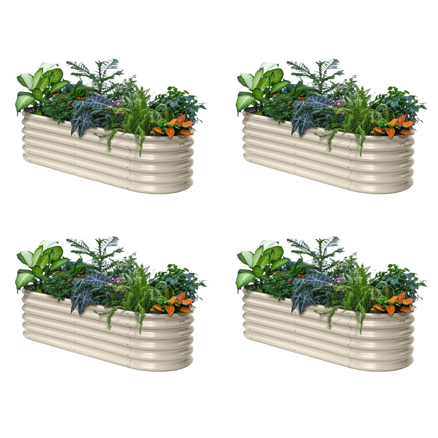 Annoell 4-Pack Raised Garden Bed 6x2x1.5 ft, 17" Tall Galvanized Metal Planter Boxes Outdoor, Durable Steel Flower Bed for Herb Strawberry, Zn-Al-Mg Garden Boxes for Small Space - Sand Beige