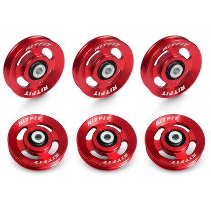 RitFit Aluminum Pulley Wheel for Gym Equipment, 2PCS/ 6PCS Set Power Rack Pulley Attachment, 90mm Aluminum Alloy Bearing Gym Pulley Wheel for Home Gym (red 6 pcs)
