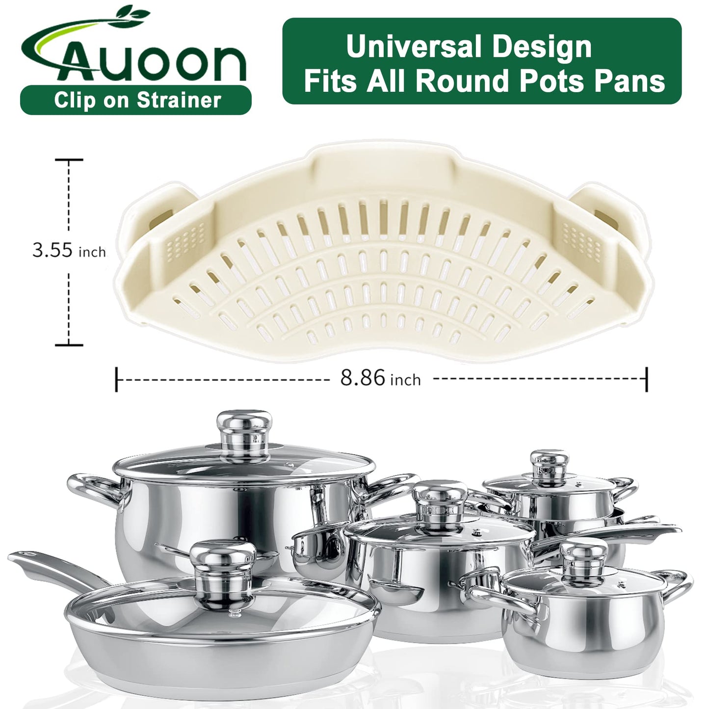 AUOON Clip On Strainer Silicone for All Pots and Pans, Pasta Strainer Clip on Food Strainer for Meat Vegetables Fruit Silicone Kitchen Colander