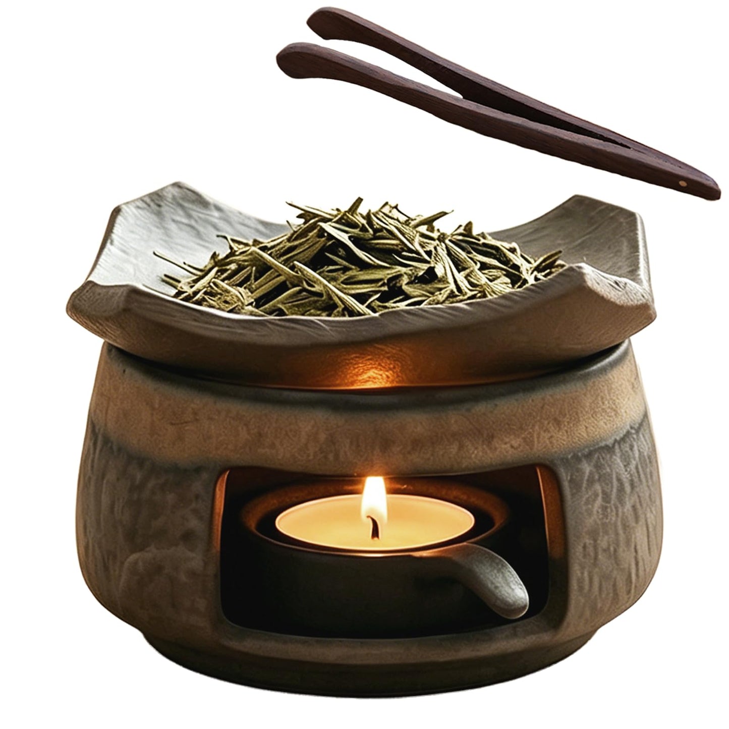 Ceremony Ceramic Incense Holder Aromatherapy Diffuser, White Sage Incense Burner, Herb Burner & Candle Wax Warmer with Tealight Holder, Home Fragrance Accessories for Relaxation & Meditation