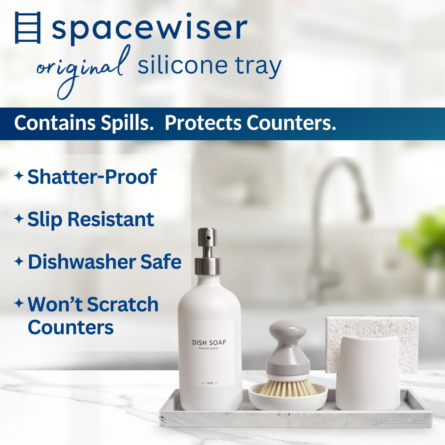 Spacewiser Countertop and Vanity Tray - 11.7" Silicone Bathroom Counter Tray, Dish Soap Trays for Kitchen Counter, Sink Organizer Accessories Caddy, Toilet Laundry Shower Makeup Mat Oil Holder Coffee