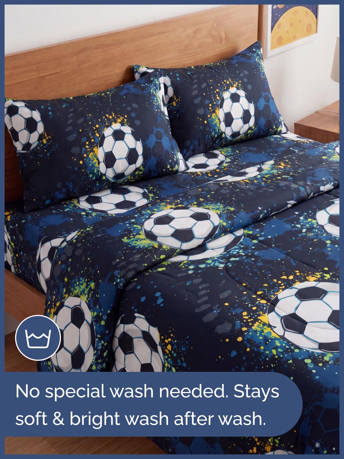CGK Unlimited Kids Midnight Soccer Full 4 Piece Sheet Set - Boys, Girls, Teens, Toddler - Easy Fit Deep Pockets - Soft, Cooling & Breathable Sheets - Cute, Cozy, Fade & Wrinkle Free - Machine Washable