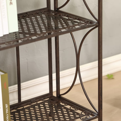 XAONIEN Antique Bronze Four-Tiered Metal Baker's Rack,Free Standing Book Shelves Plants Stand for Kitchen Patio Front Porch Dining Room Living Room,27" X 14" X 65"