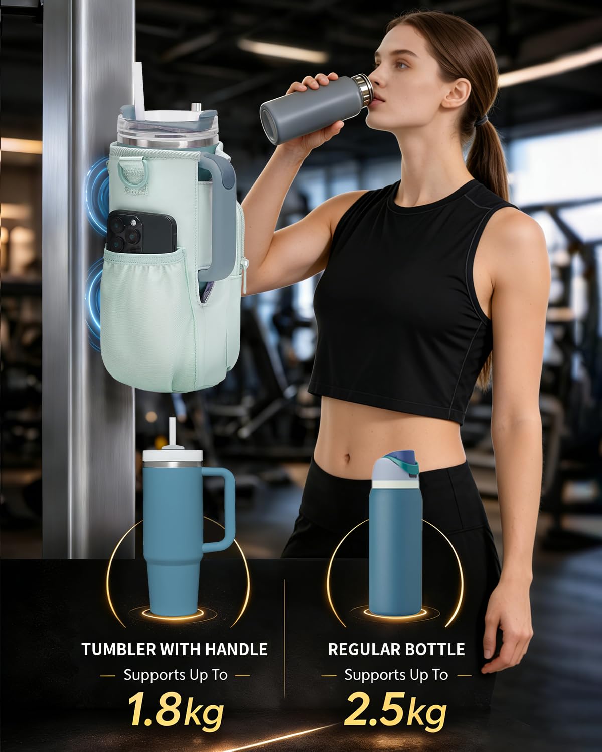 sportsnew Magnetic Gym Bag for Women Men, Crossbody Insulated Cup Sleeve Water Bottle Carrier Holder with Strap for 40oz Tumbler with Handle, 4 Built-in Magnets Small Gym Bag for Workout, Walking